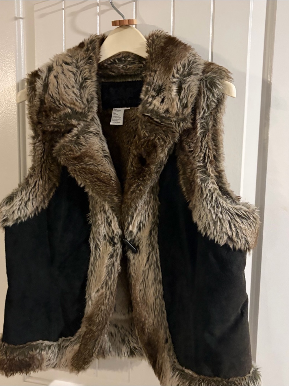 Live a Little Black Suede-Look Vest with Brown Faux Fur Trim